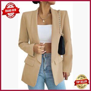 Slim Fit Blazer Jacket Long Sleeve Shawl Collar Open Front Office Wear